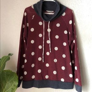Cowl neck polka dot sweatshirt